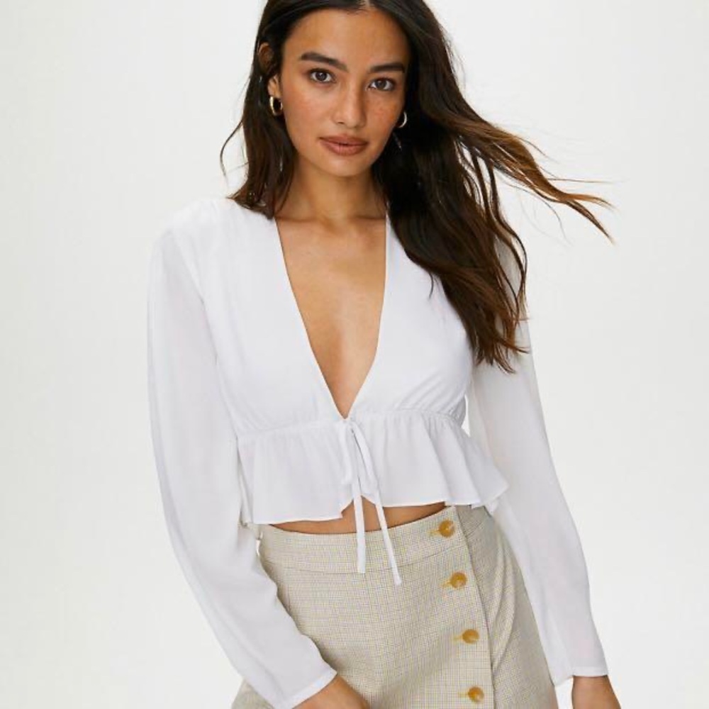 Sunday Best Cropped Tie-Front Blouse in Light Birch - Small